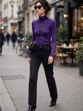 Zara Slim Fit Purple Turtleneck Knit for Women